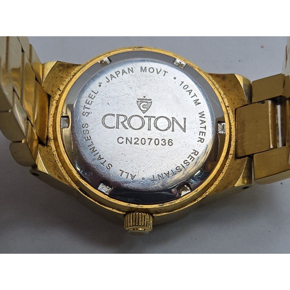 Croton Womens Gold Tone Black Dial Diamond Date Quartz Watch New Battery - Read - Picture 12 of 13